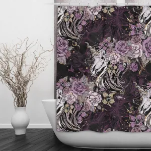 Purple Rose Unicorn Skull and Death Moth Shower Curtains and Optional Bath Mats Lighting,Lamps Fixtures