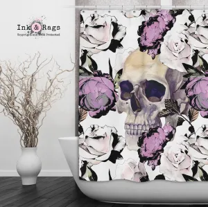 Purple Roses with Peeking Skull Shower Curtains and Optional Bath Mats Lighting,Lamps Fixtures