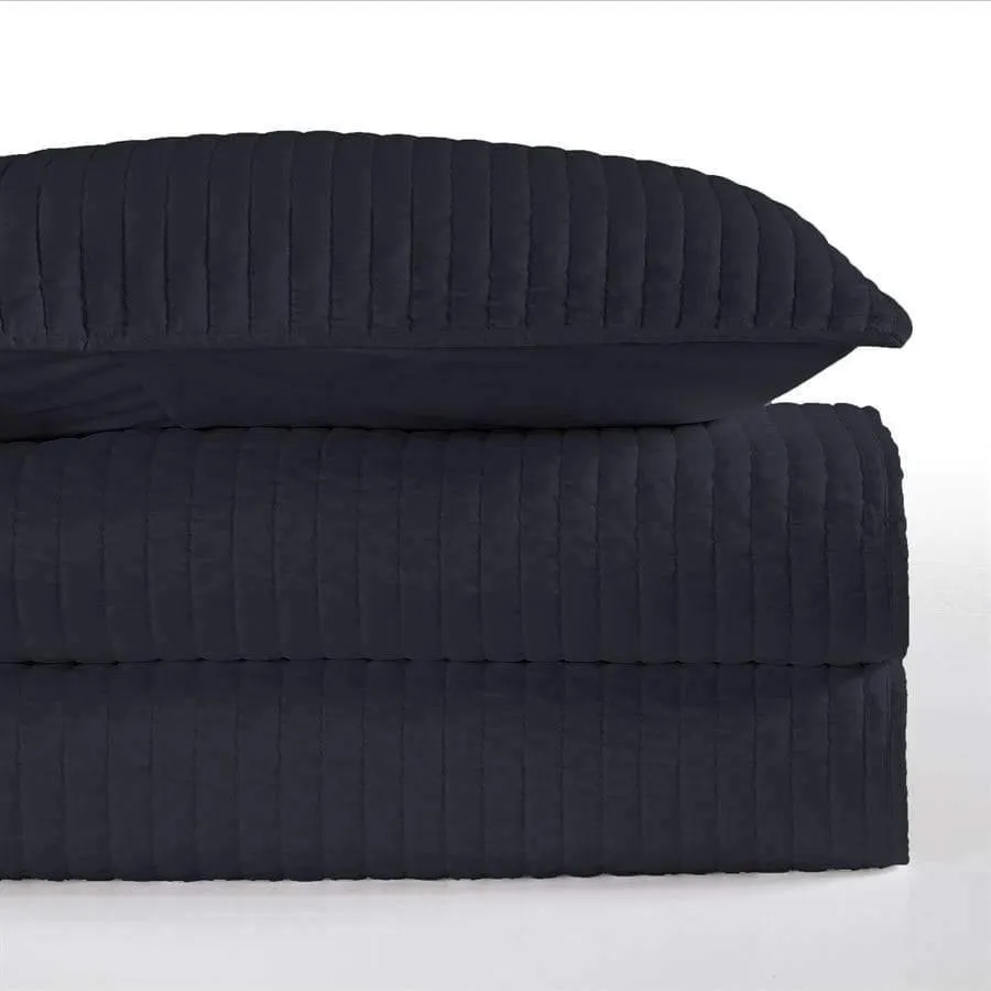 Quilted Navy Satin Euro Sham