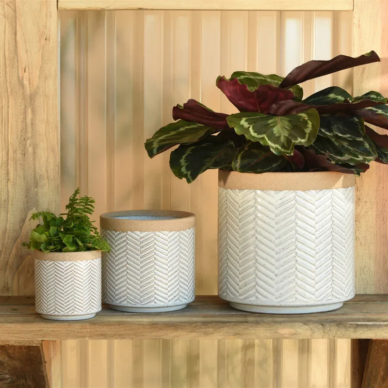 Ramos Banded Chevron Cachepot, Stoneware - 2.5"