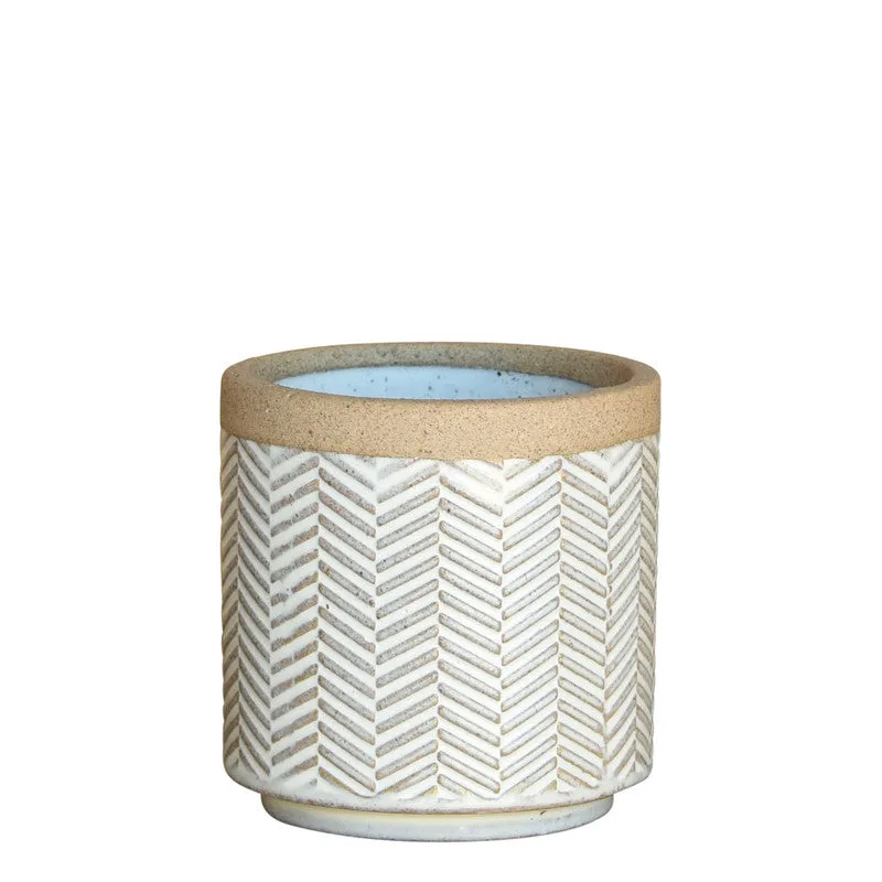 Ramos Banded Chevron Cachepot, Stoneware - 2.5" Vase,Ceramic Vase