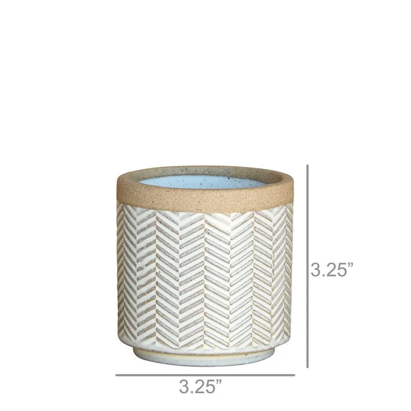 Ramos Banded Chevron Cachepot, Stoneware - 2.5"