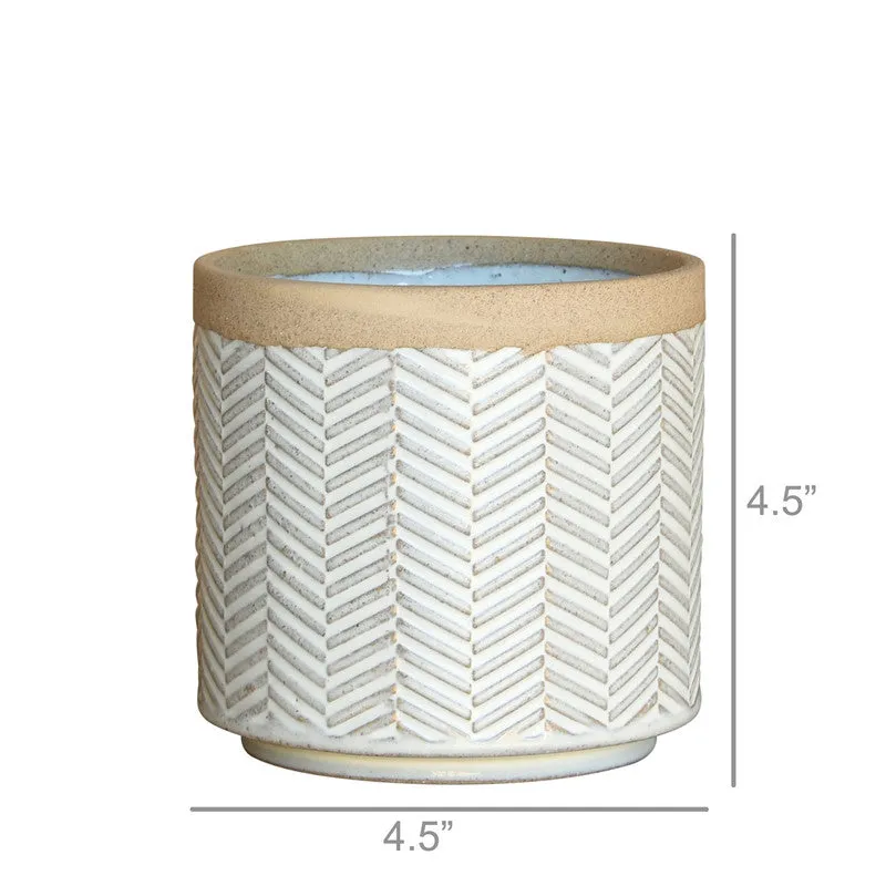 Ramos Banded Chevron Cachepot, Stoneware - 4"
