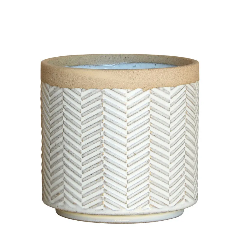 Ramos Banded Chevron Cachepot, Stoneware - 4" Vase,Ceramic Vase