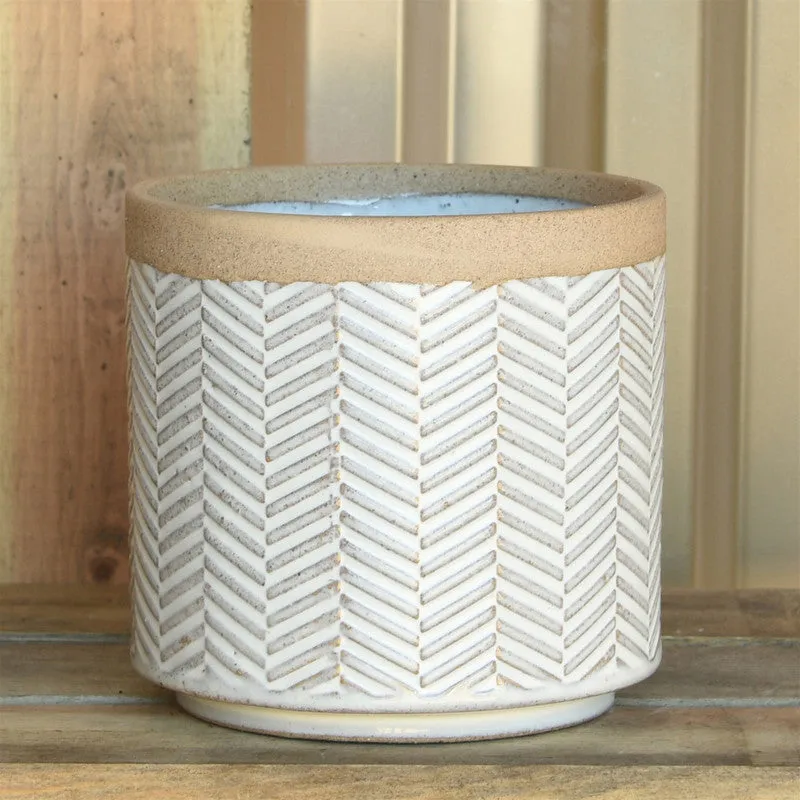 Ramos Banded Chevron Cachepot, Stoneware - 4"