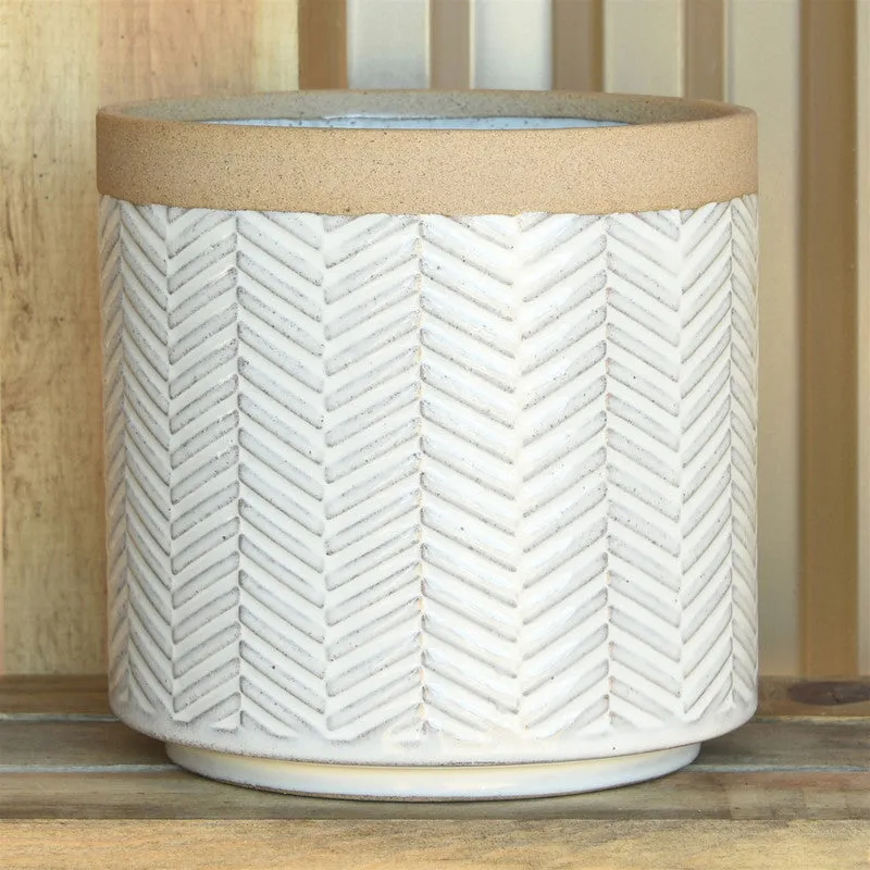 Ramos Banded Chevron Cachepot, Stoneware - 6"