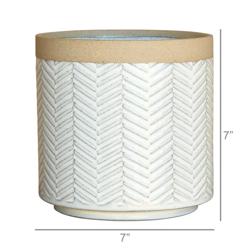Ramos Banded Chevron Cachepot, Stoneware - 6"