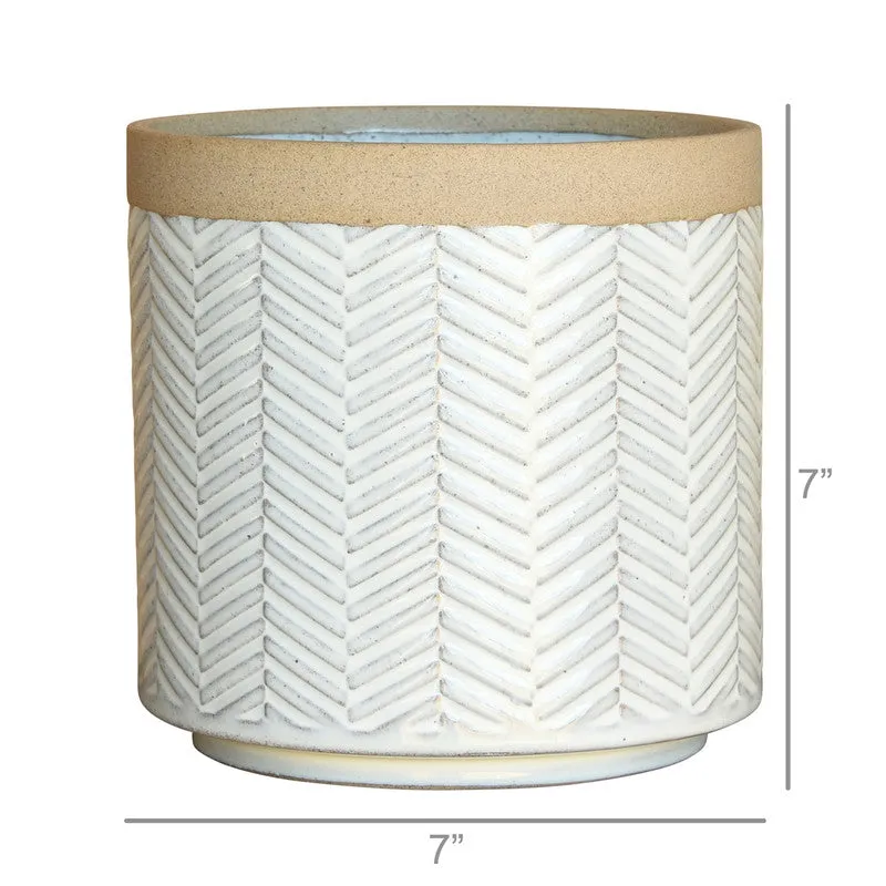 Ramos Banded Chevron Cachepot, Stoneware - 6"