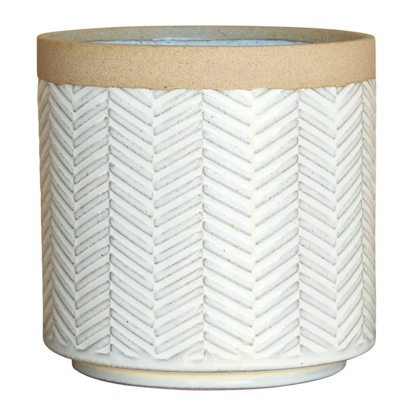 Ramos Banded Chevron Cachepot, Stoneware - 6" Vase,Ceramic Vase
