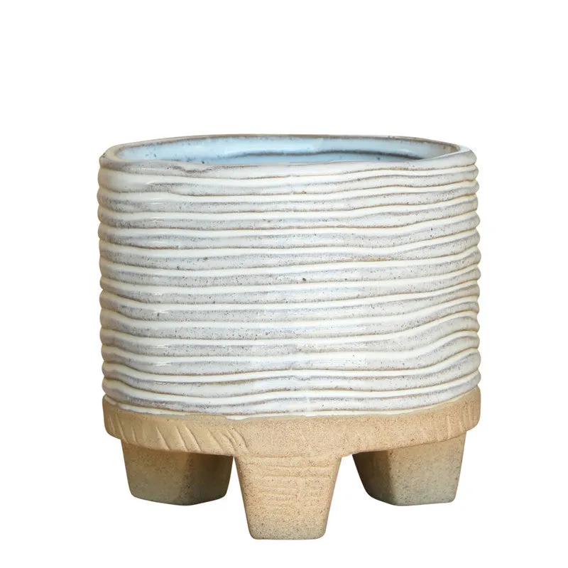 Ramos Horizontal Stripe Cachepot, Stoneware - 4" Vase,Ceramic Vase