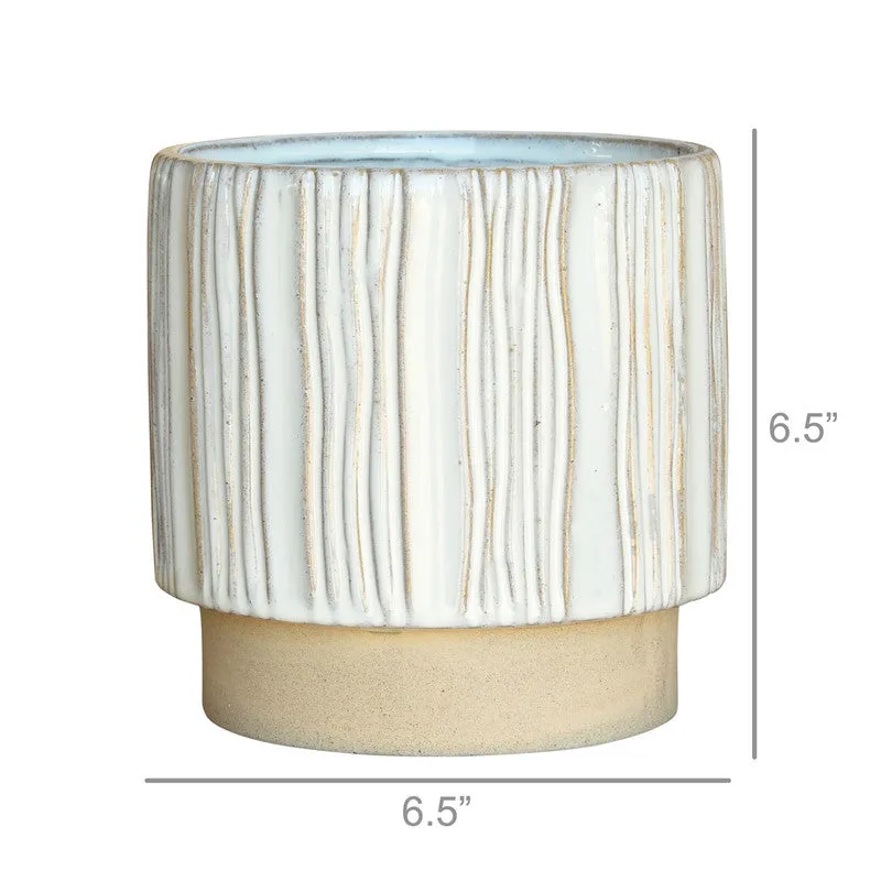 Ramos Vertical Stripe Cachepot, Stoneware - 6"