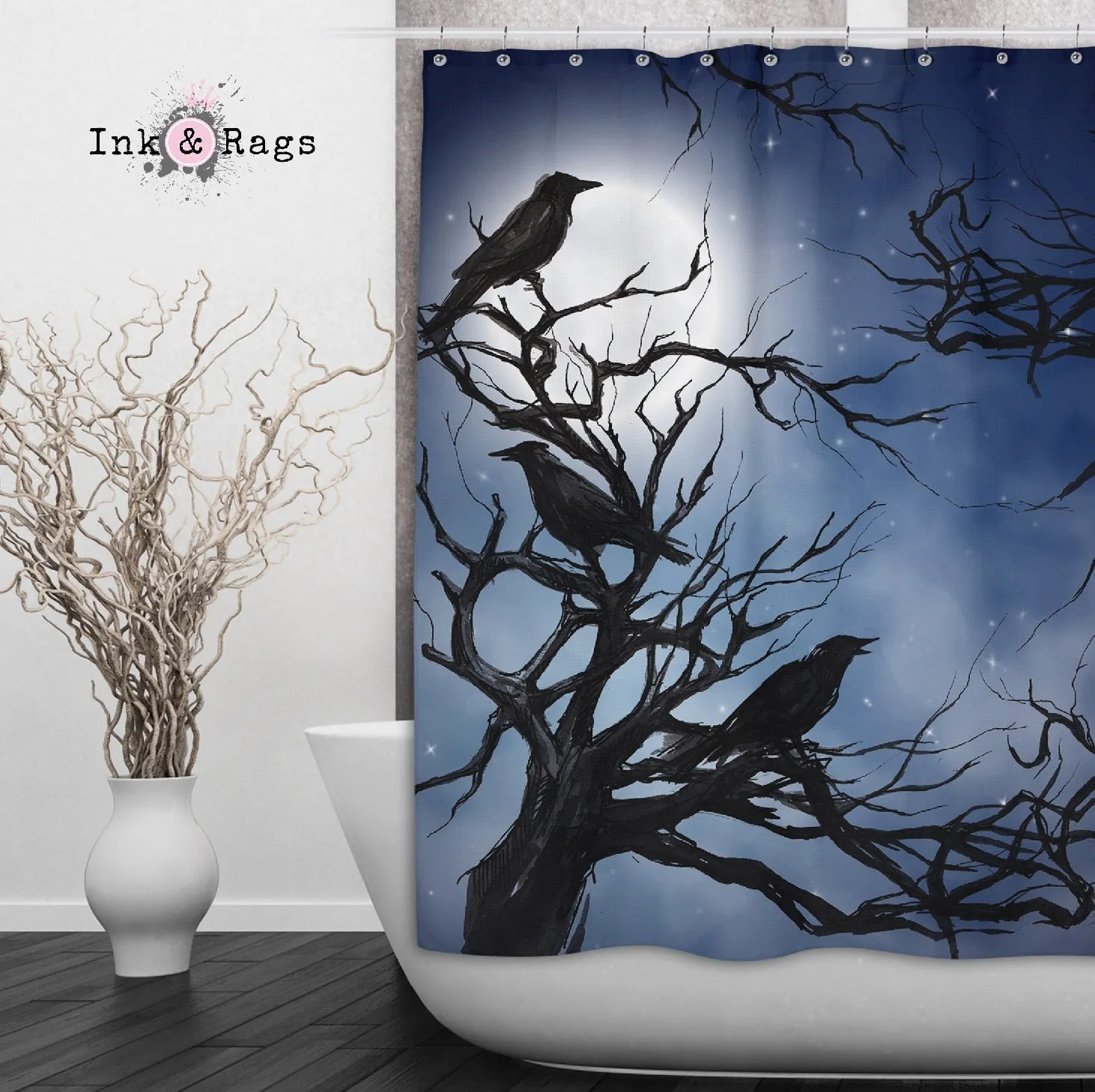 Ravens in the Moonlight Shower Curtains and Optional Bath Mats Lighting,Lamps Fixtures