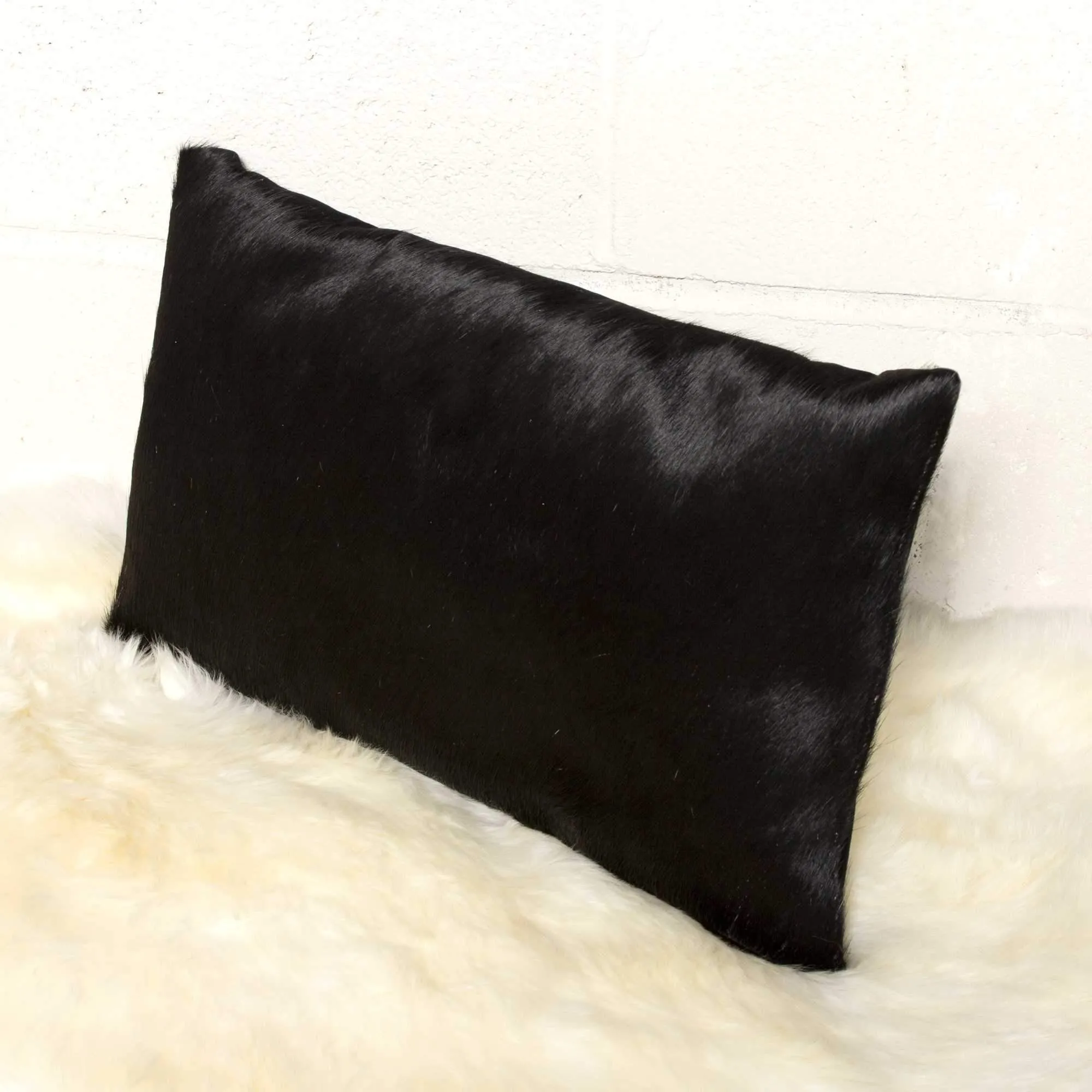 Rectangle Black Cowhide Accent Pillow