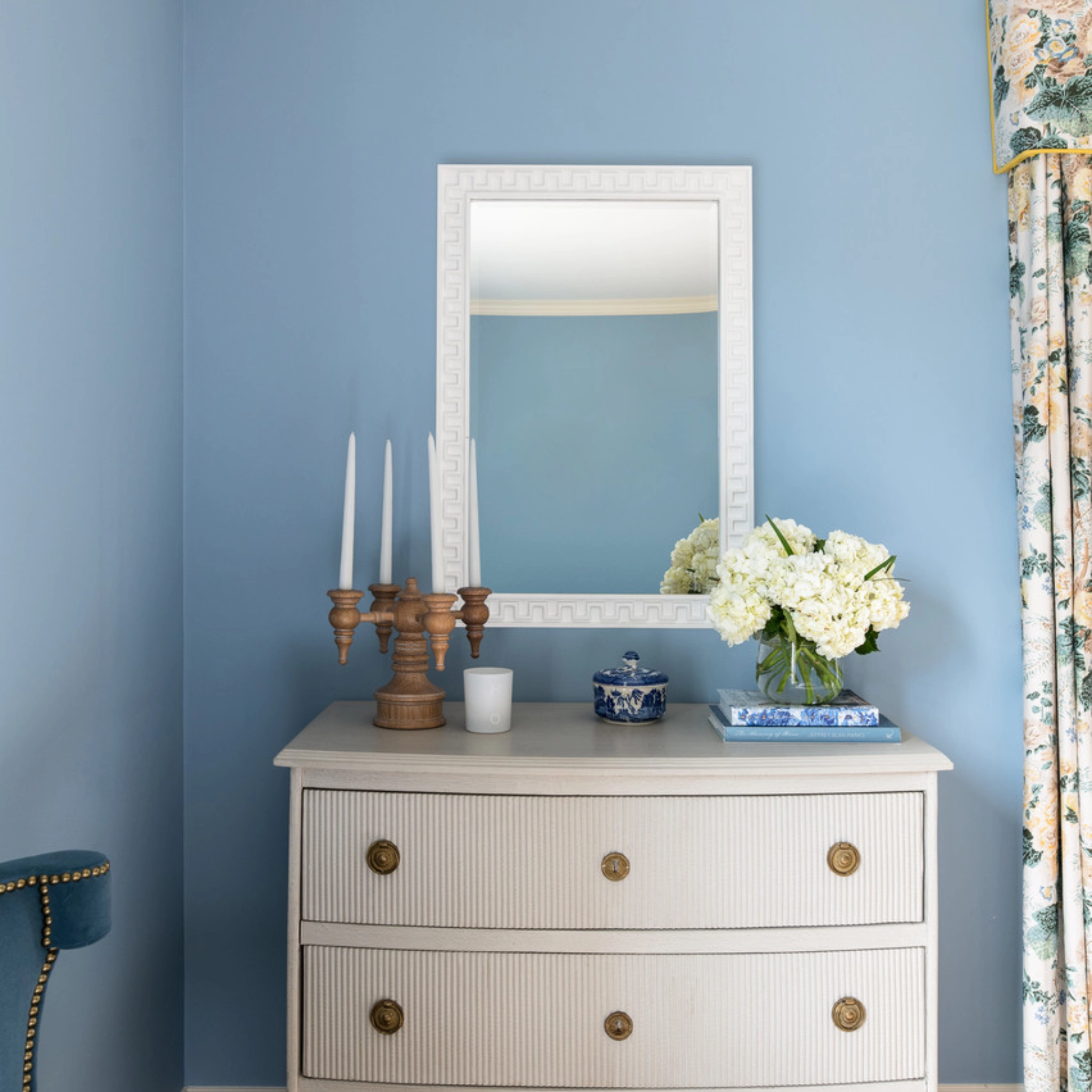 Rectangular Glossy White Greek Key Motif Wall Mirror