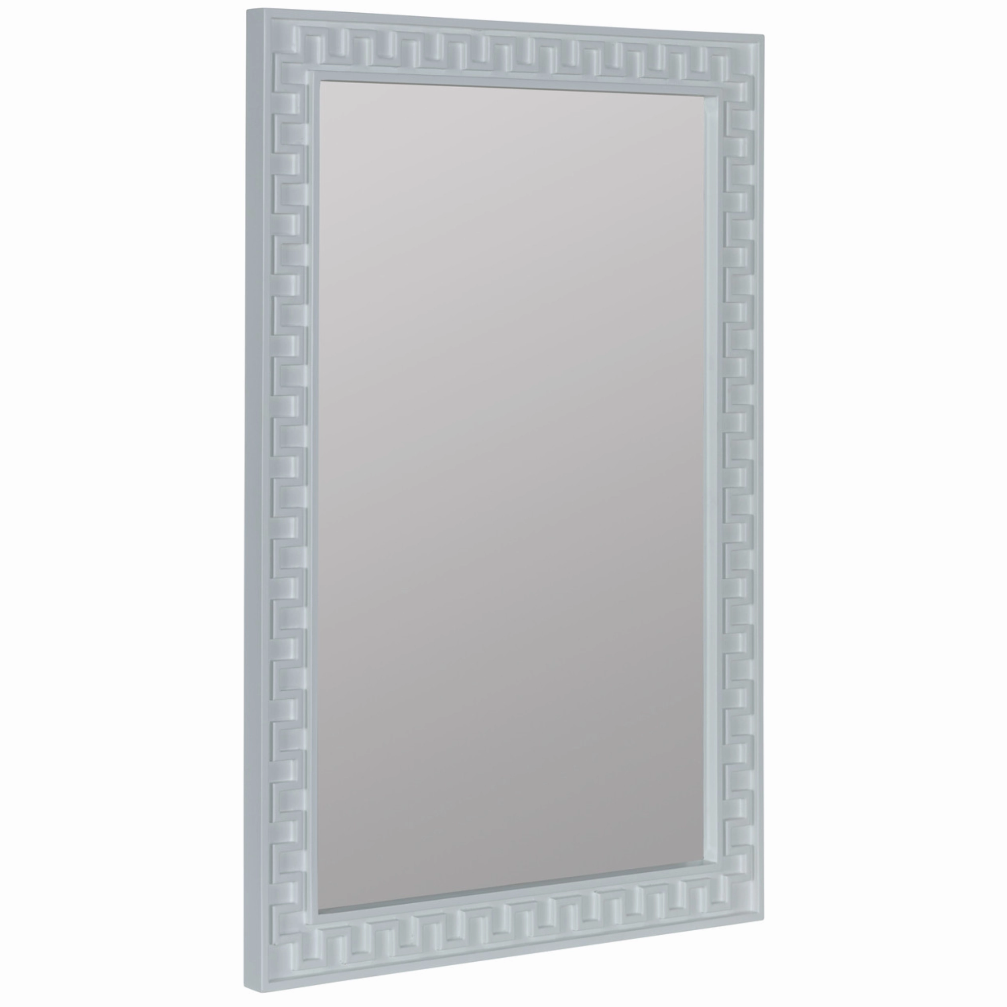 Rectangular Glossy White Greek Key Motif Wall Mirror