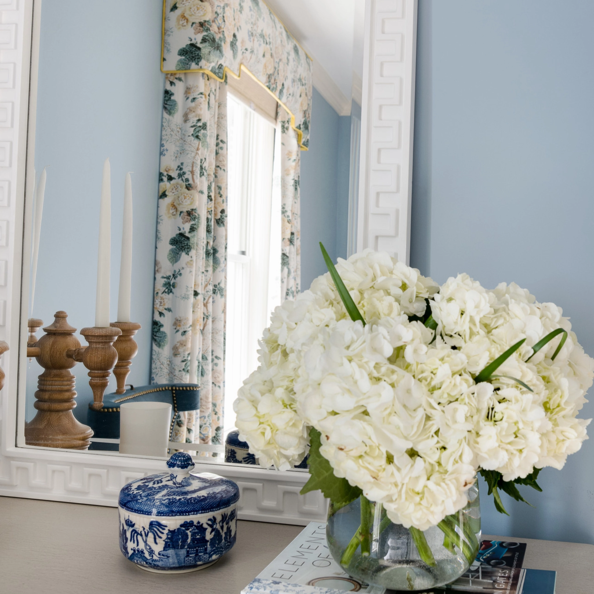 Rectangular Glossy White Greek Key Motif Wall Mirror