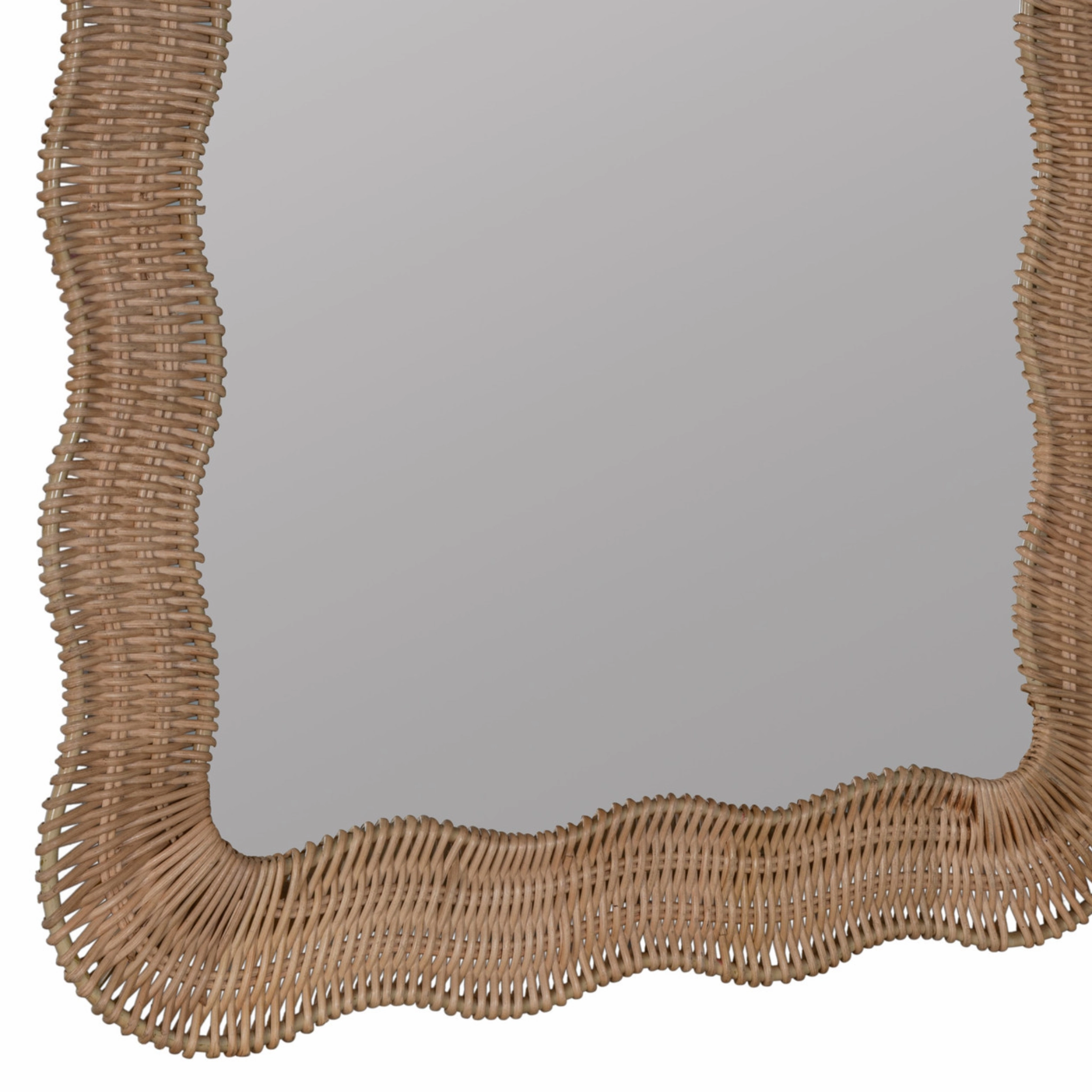Rectangular Natural Rattan Scalloped Edge Wall Mirror