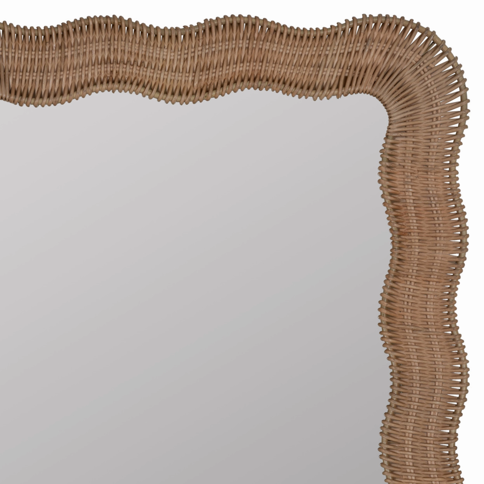 Rectangular Natural Rattan Scalloped Edge Wall Mirror