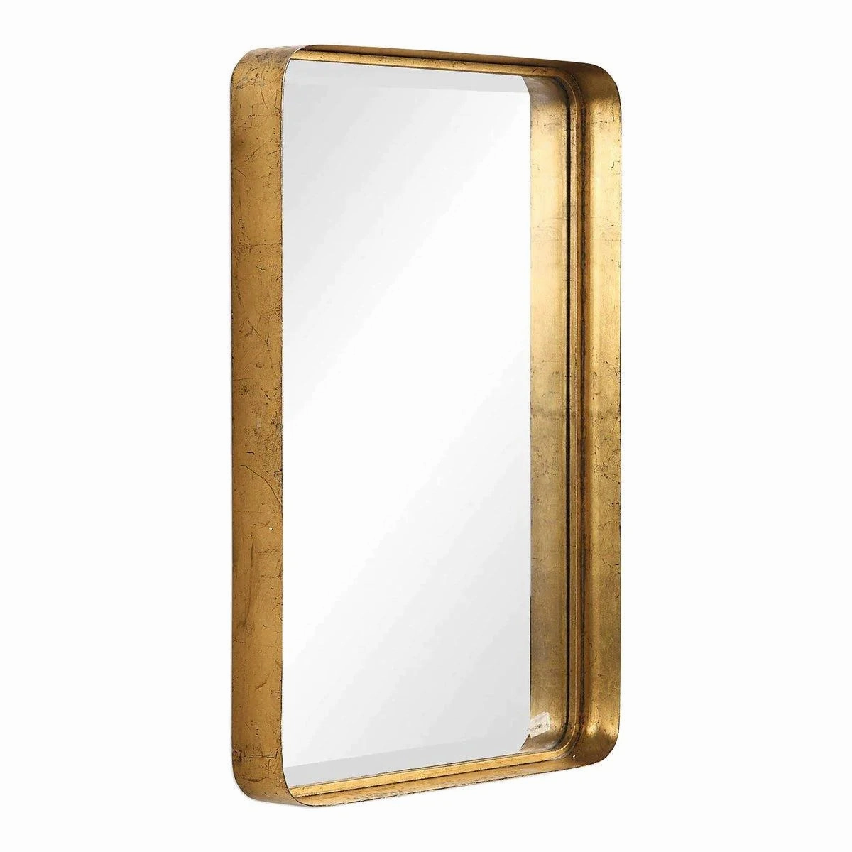 Rectangular Vanity Mirror with Curved Edges and Gold Leafed Frame