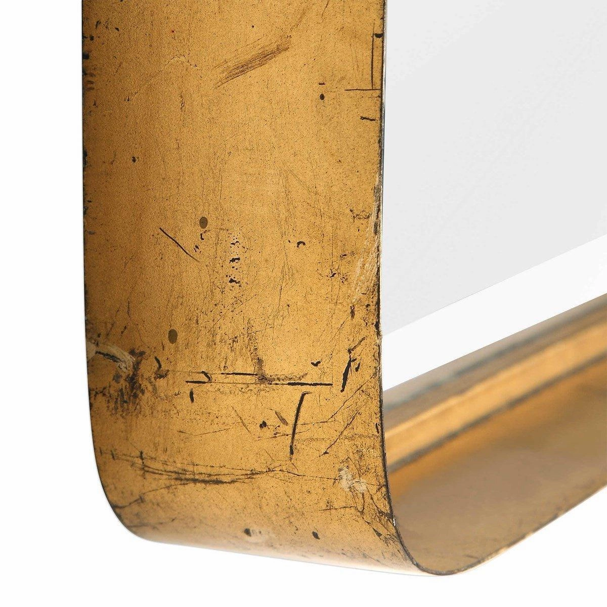 Rectangular Vanity Mirror with Curved Edges and Gold Leafed Frame