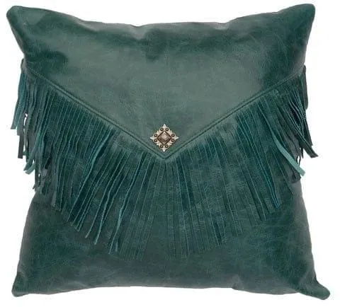 Red Leather Concho Pillow with Fringe