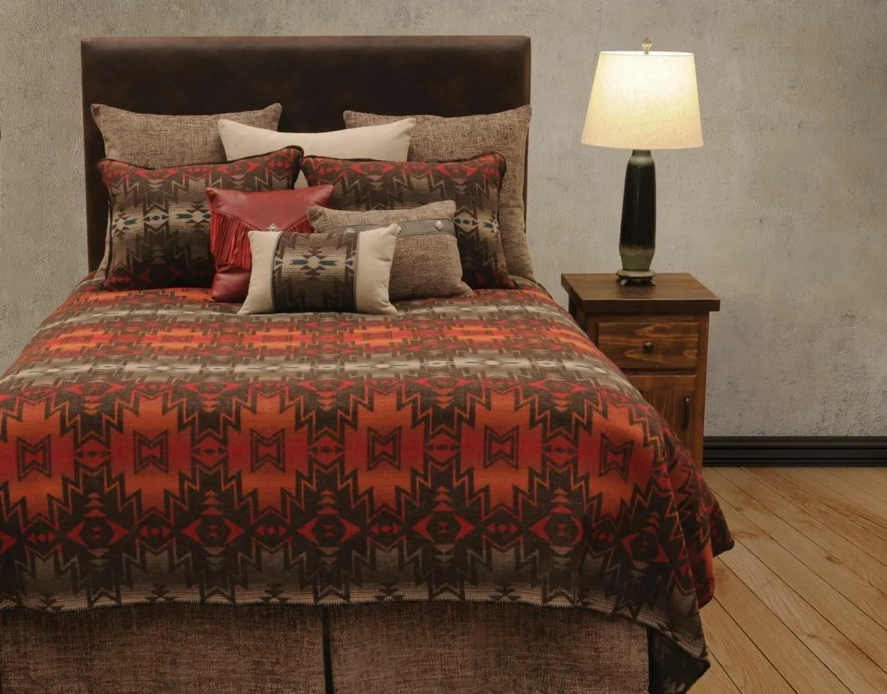 Red Leather Concho Pillow with Fringe