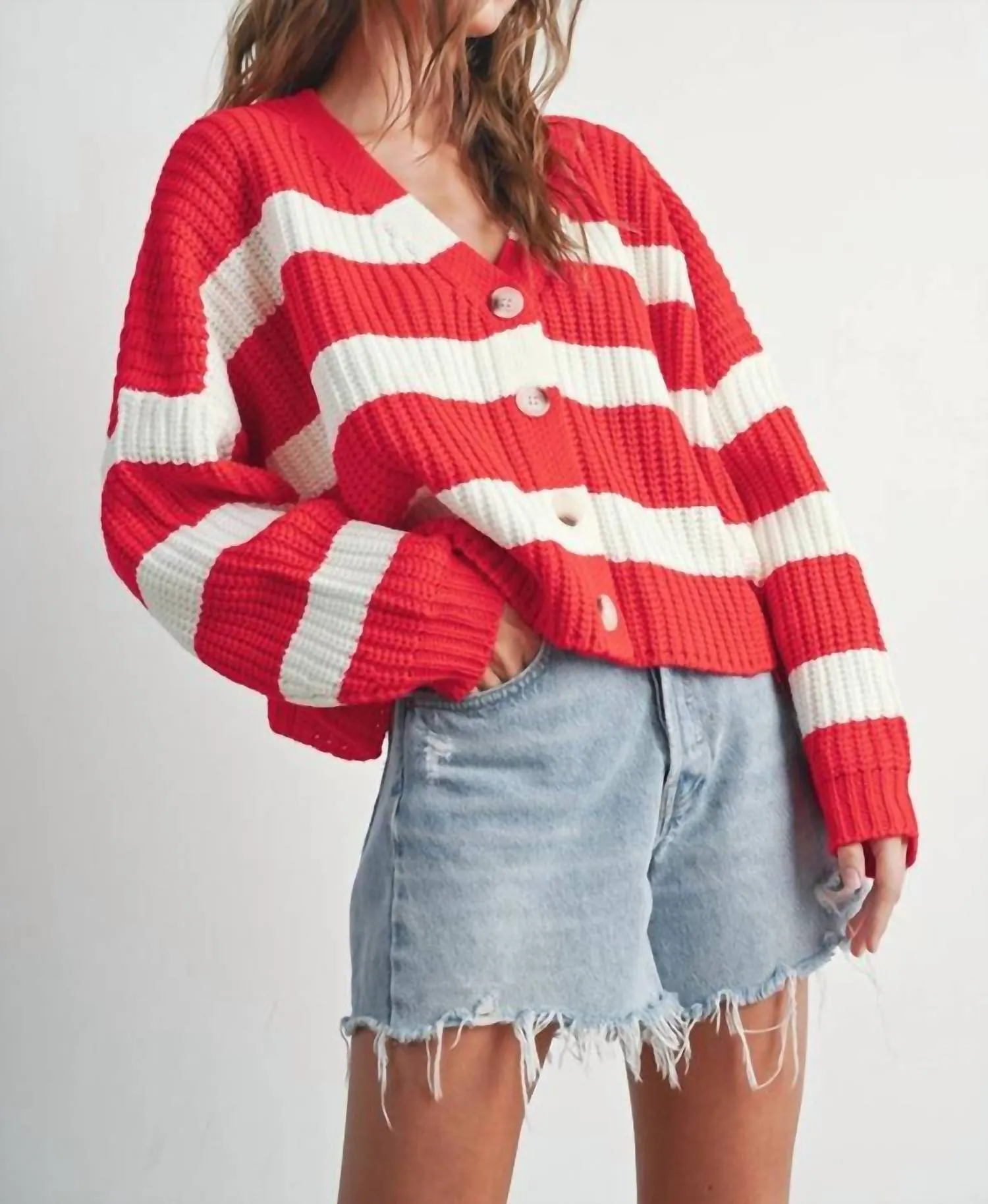 Red Striped Cardigan