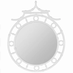 Reena Glossy White Round Bamboo Inspired Wall Mirror Cutting Board,Kitchen Board