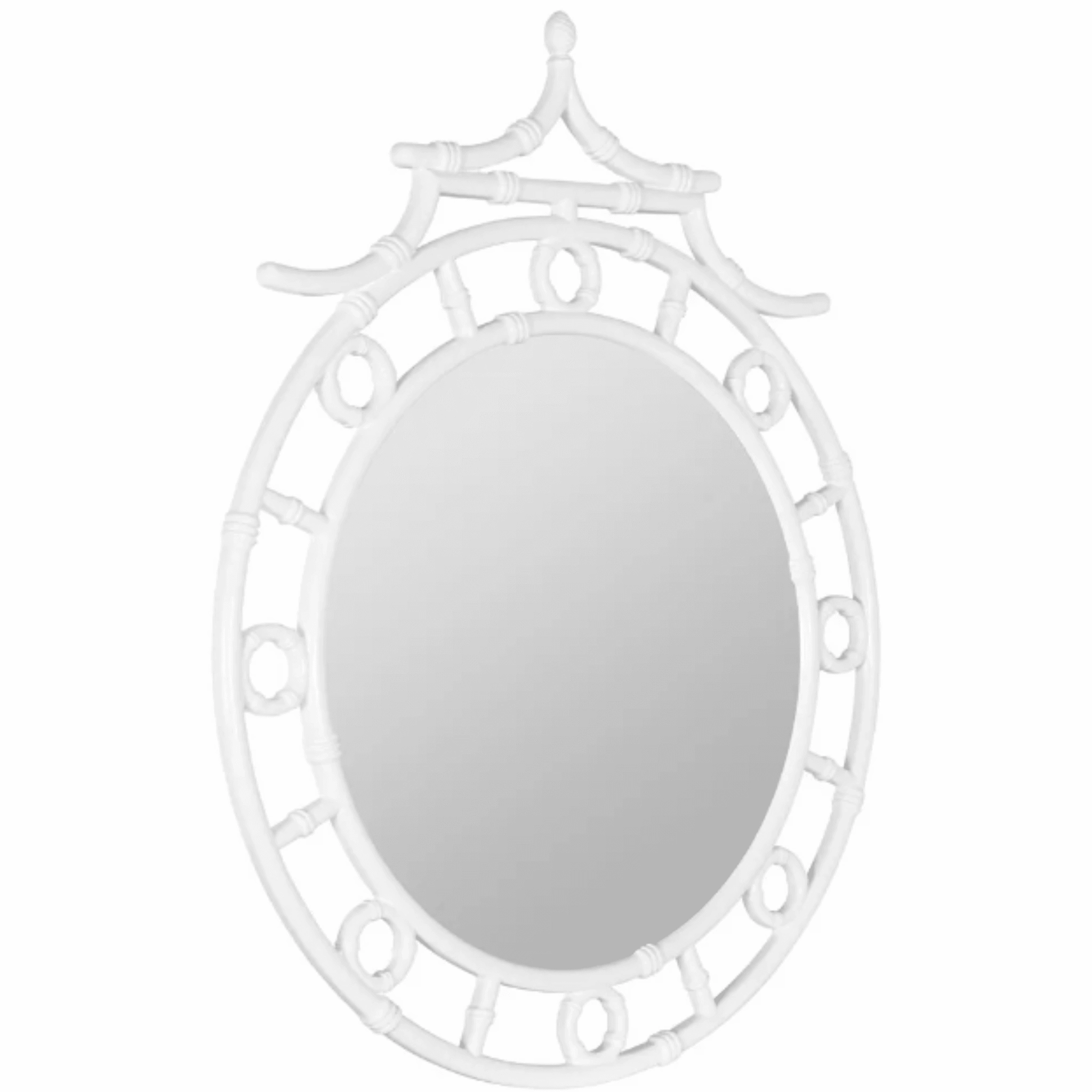 Reena Glossy White Round Bamboo Inspired Wall Mirror