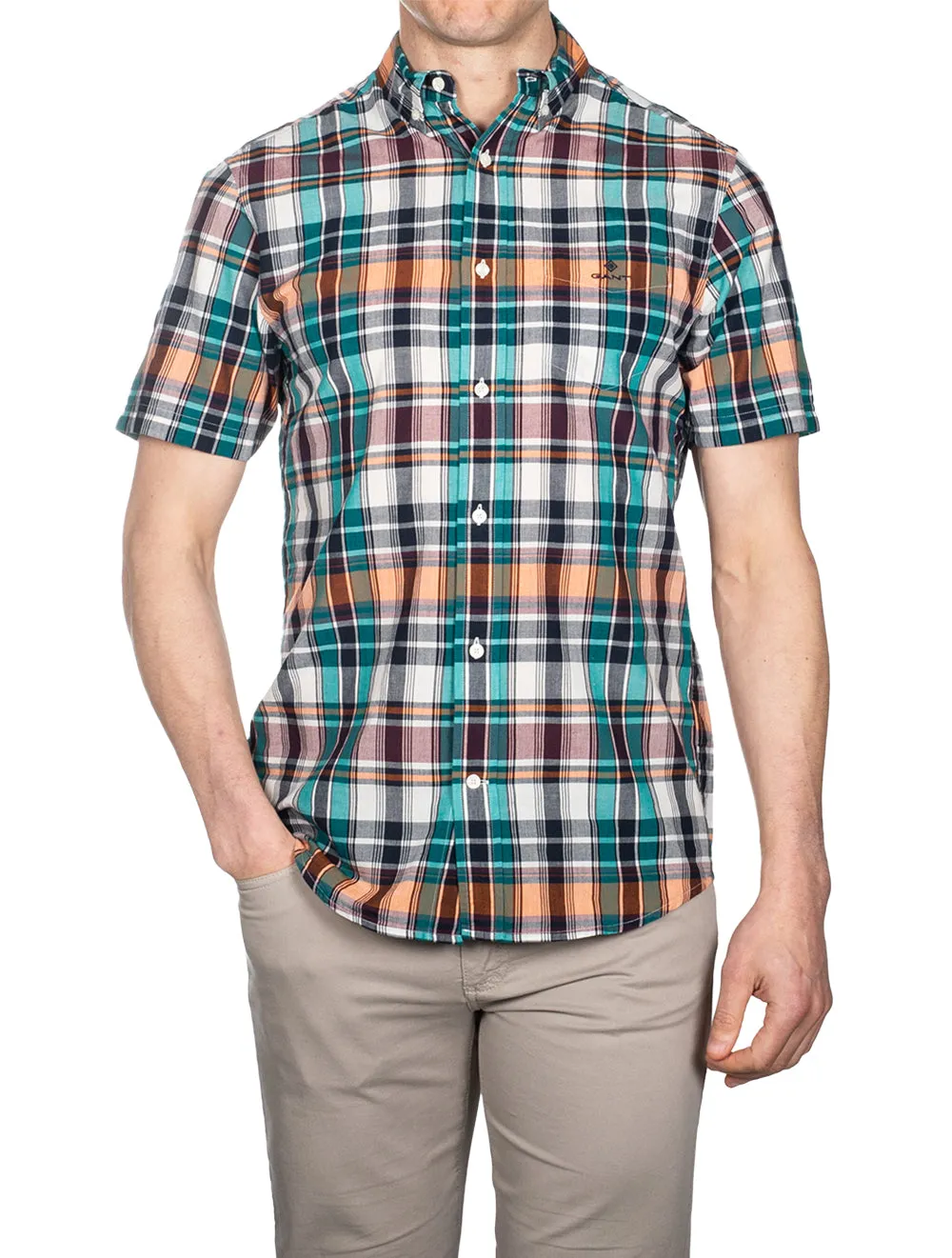 Regular Indian Madras short Sleeve shirt Evening Blue