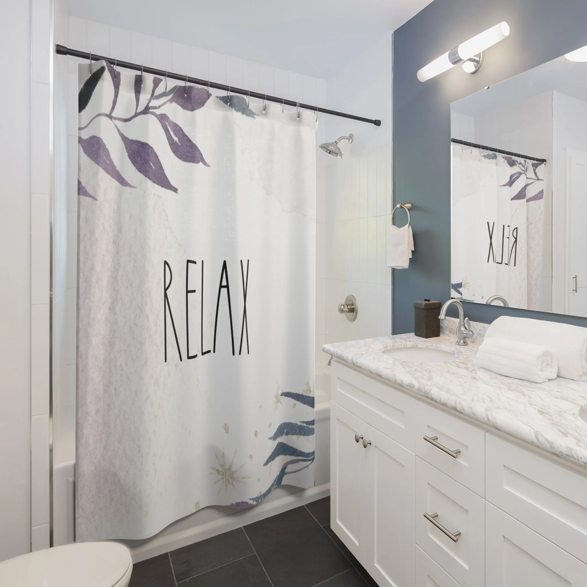 Relax Shower Curtain | Rae Dunn Inspired, Lavender Leaves