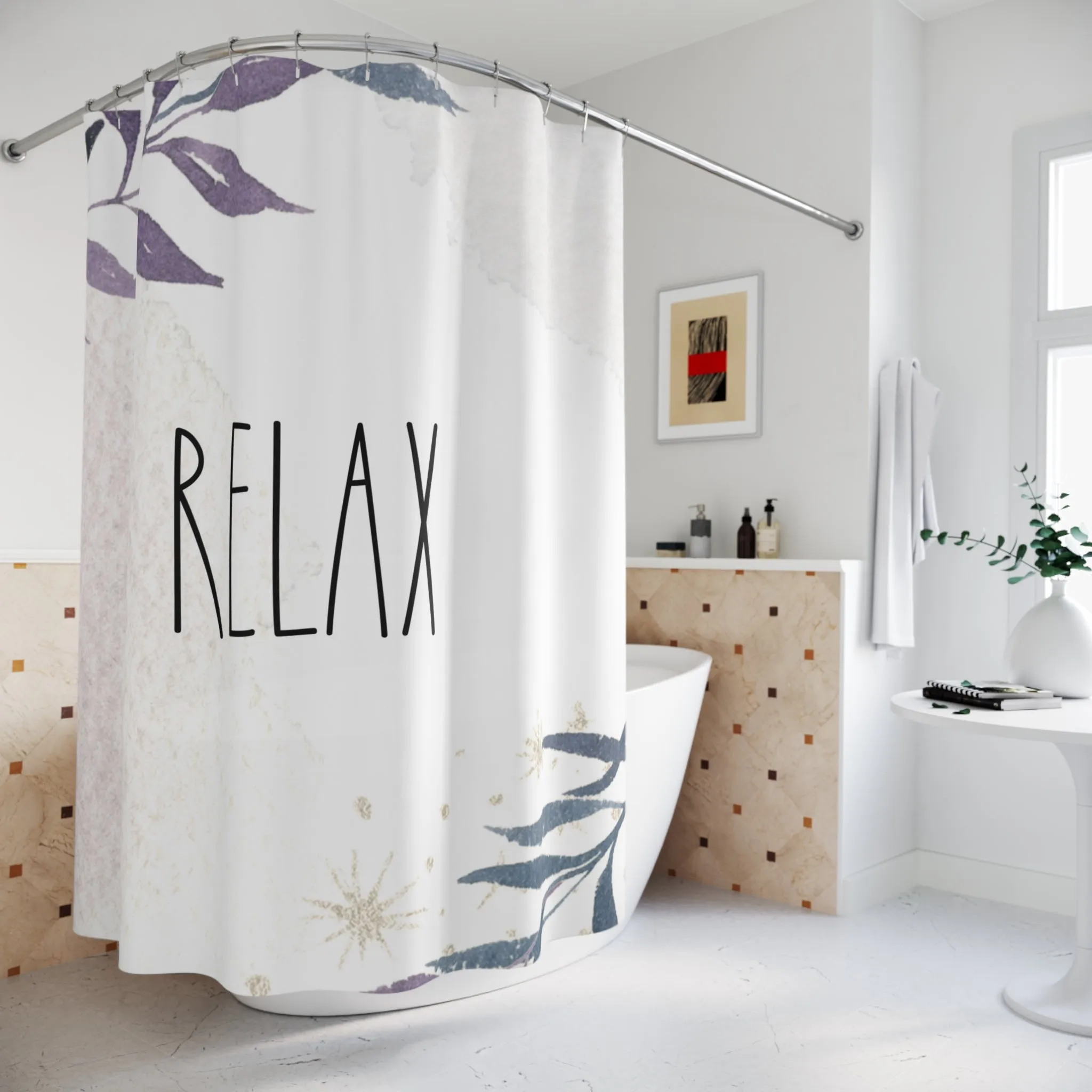 Relax Shower Curtain | Rae Dunn Inspired, Lavender Leaves