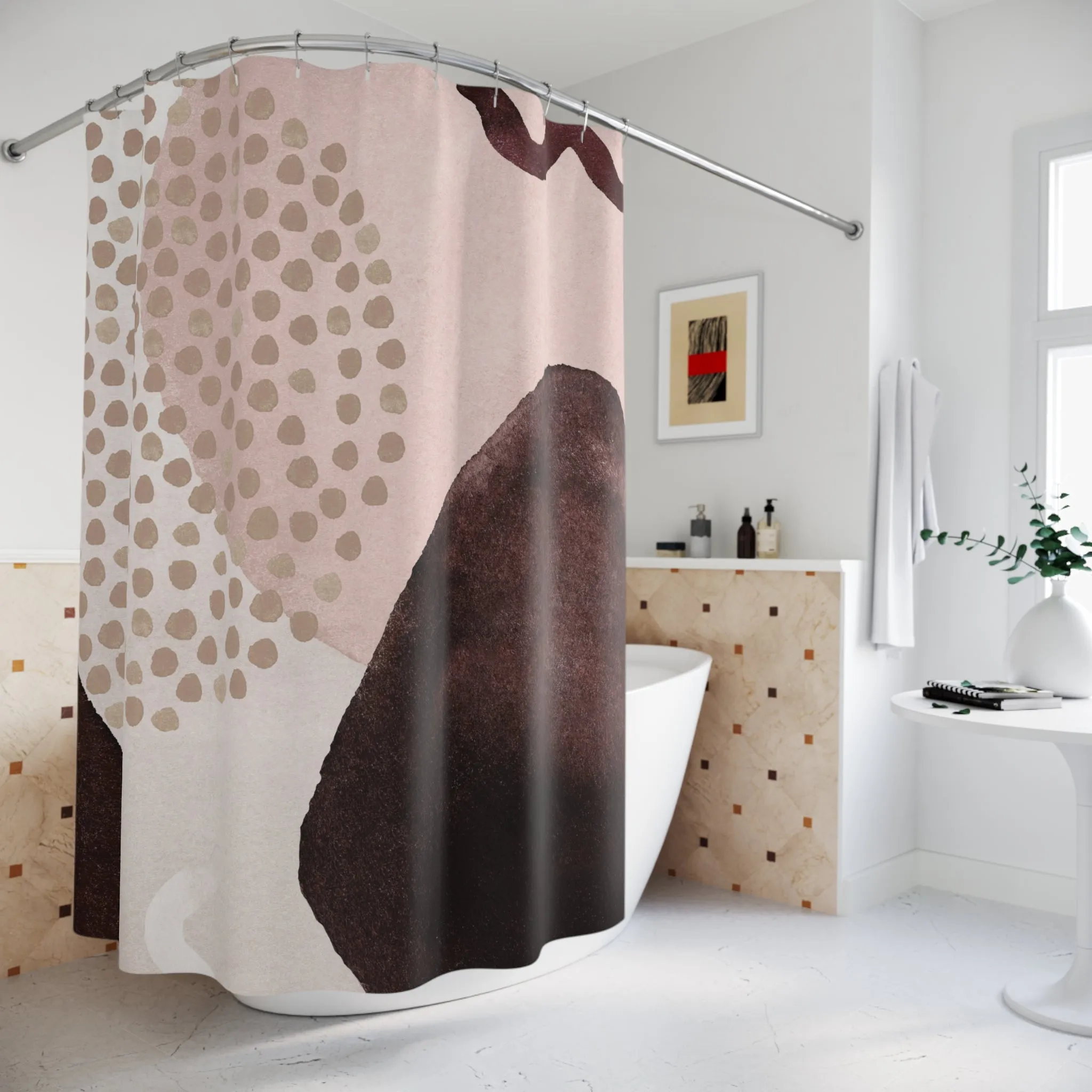 Retro Shower Curtain | Blush Pink Beige Brown Print