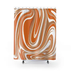 Retro Shower Curtain | Orange White Beige Marble Lighting,Home Lighting