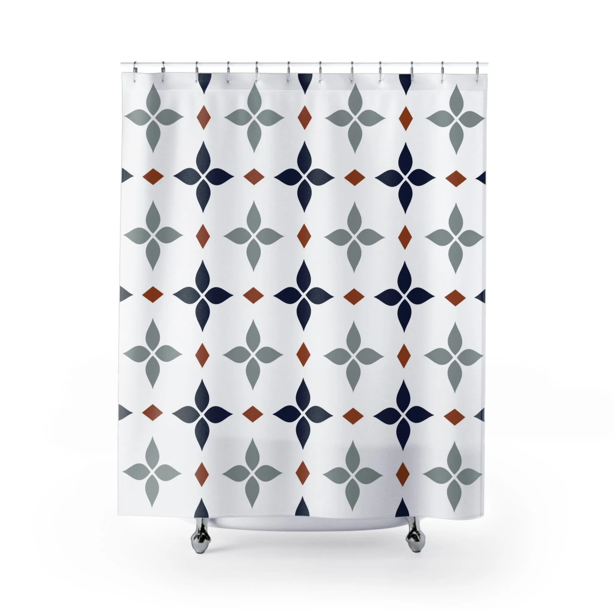 Retro Shower Curtain | Vintage Art Deco, Nouveau White, Navy Blue, Grey Lighting,Home Lighting