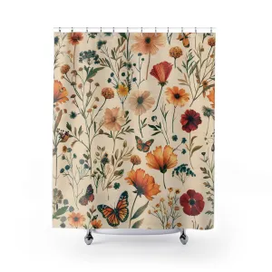 Retro Shower Curtain | Vintage Floral Beige Bath Curtain Lighting,Home Lighting