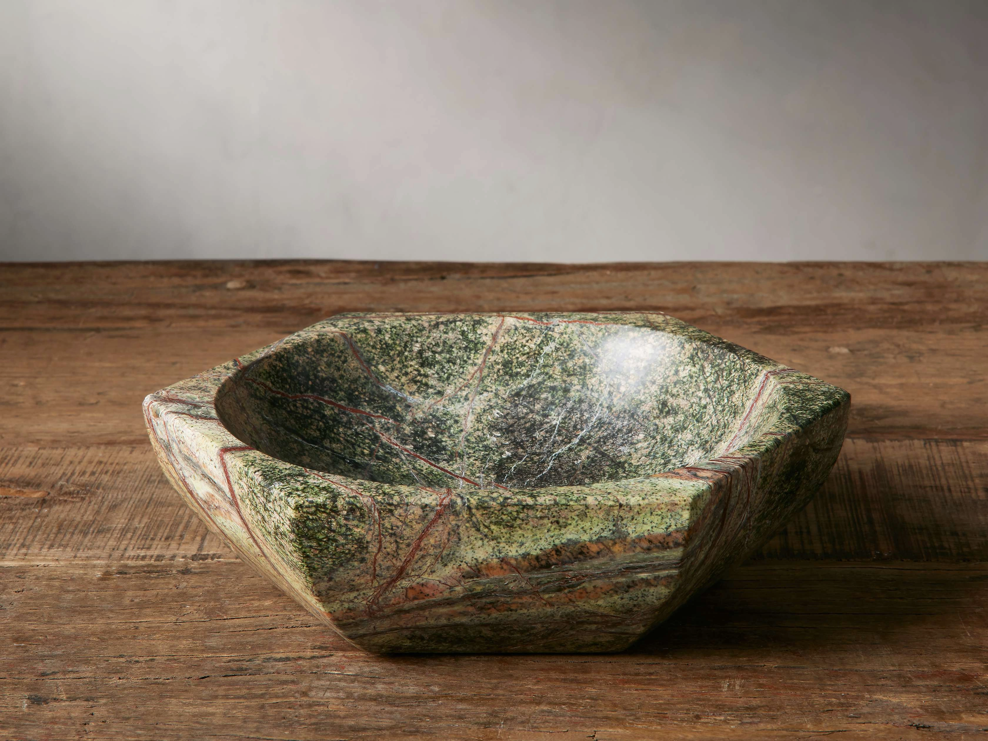 Rhodes Large Marble Hexagon Bowl in Green Forest Home Decor & Accessories,decorative home accessories