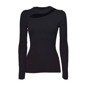 Ribbed Knit Pullover With Diagonal Cut-Out Detail