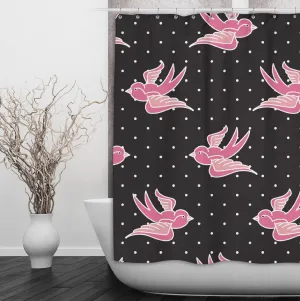 Rockabilly with Pin Dot and Pink Swallows Shower Curtains and Optional Bath Mats Lighting,Lamps Fixtures