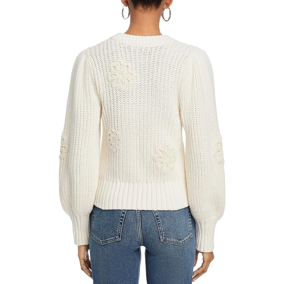 Romy Womens Crochet Long Sleeve Pullover Sweater
