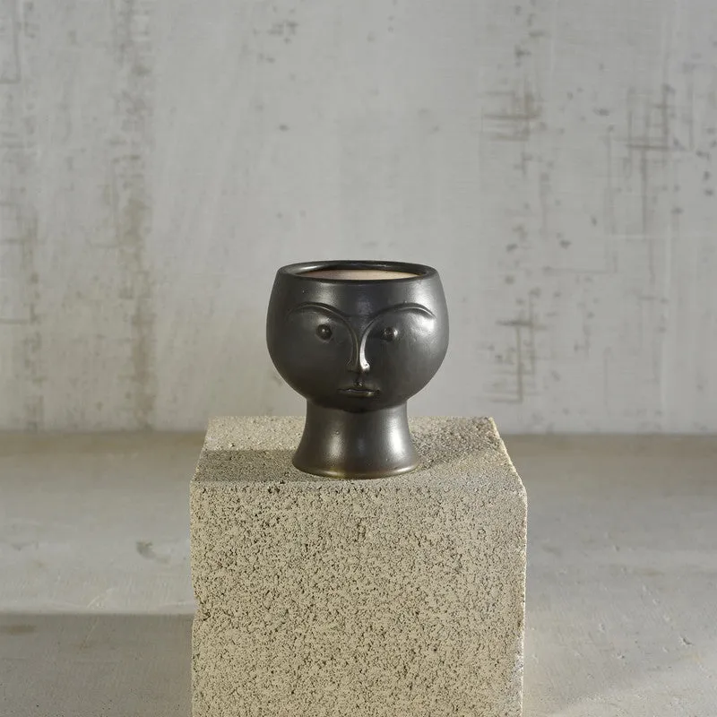 Rory Ceramic Face Vase - Matte Black