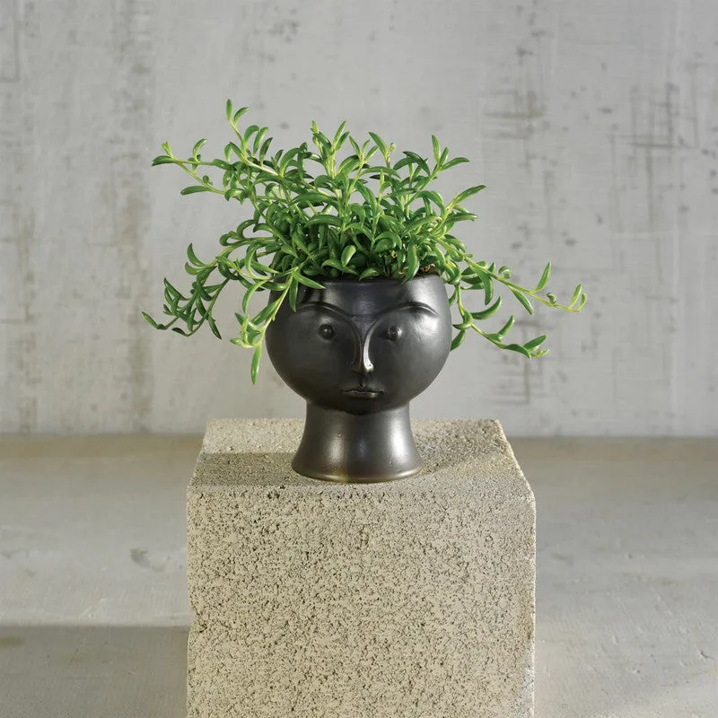 Rory Ceramic Face Vase - Matte Black