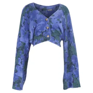 Rotate by Birger Christensen Kristina Flare Sleeve Cardigan in Blue Nylon