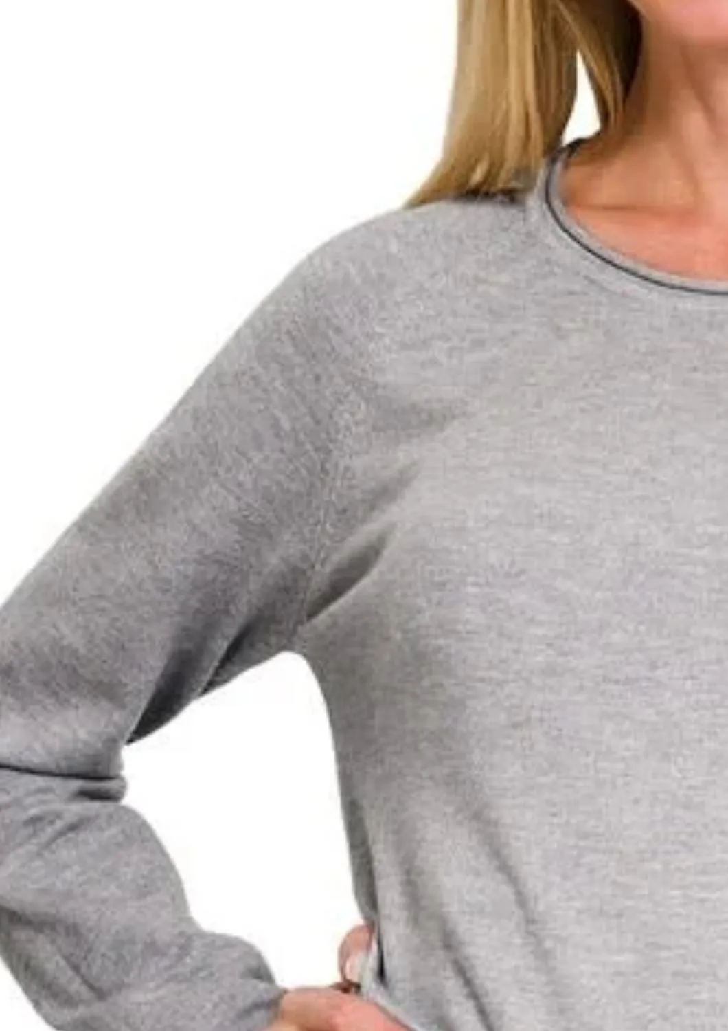 Round Neck Basic Sweater In Heather Grey