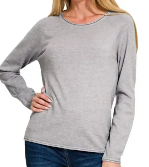 Round Neck Basic Sweater In Heather Grey