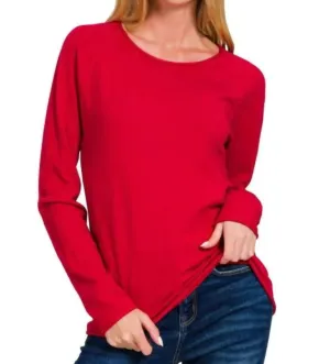 Round Neck Basic Sweater In Ruby