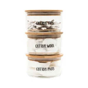 Round Stackable Bamboo Glass Jar Large Pack x 3 Figurines,Decorative Ornaments