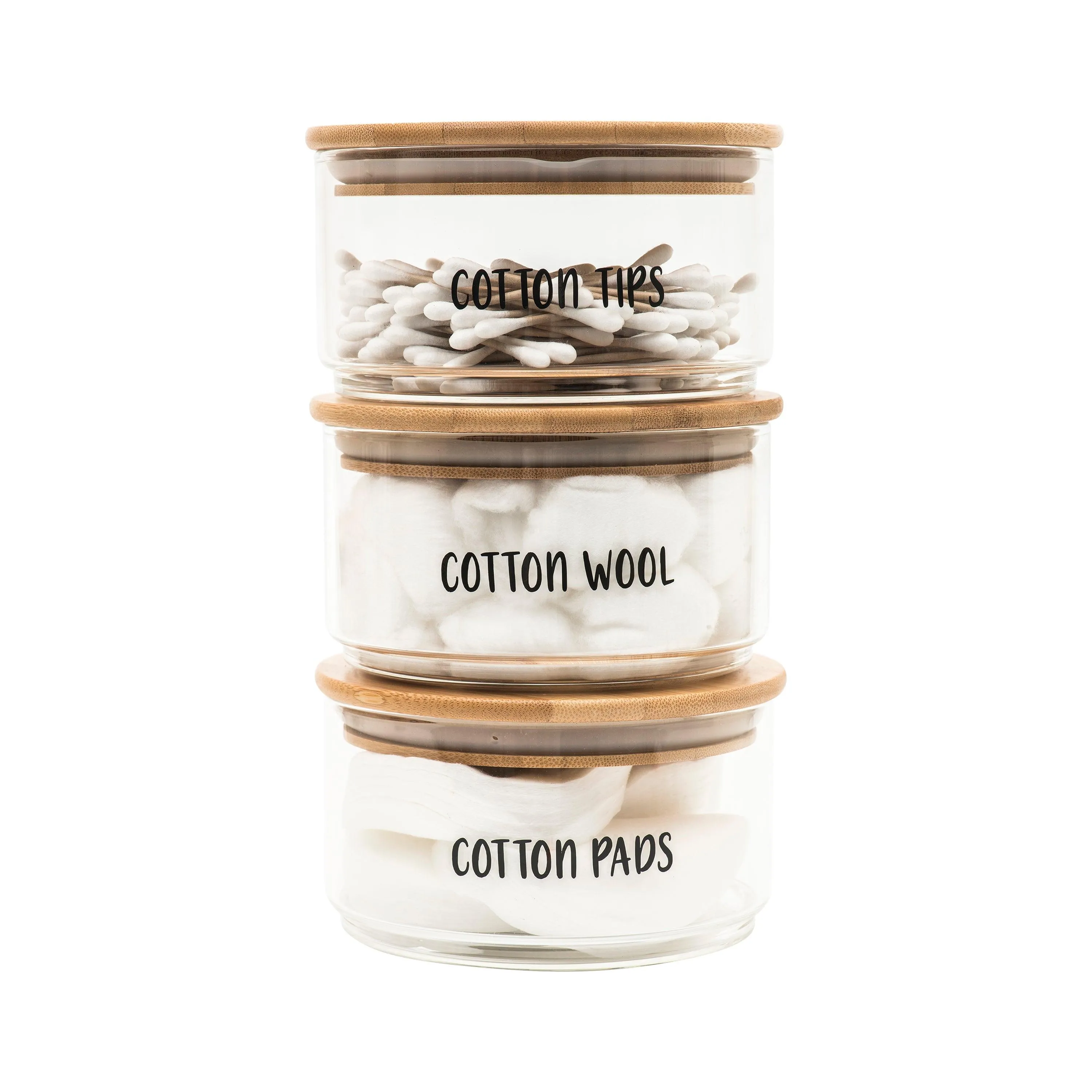 Round Stackable Bamboo Glass Jar Large Pack x 3 Figurines,Decorative Ornaments
