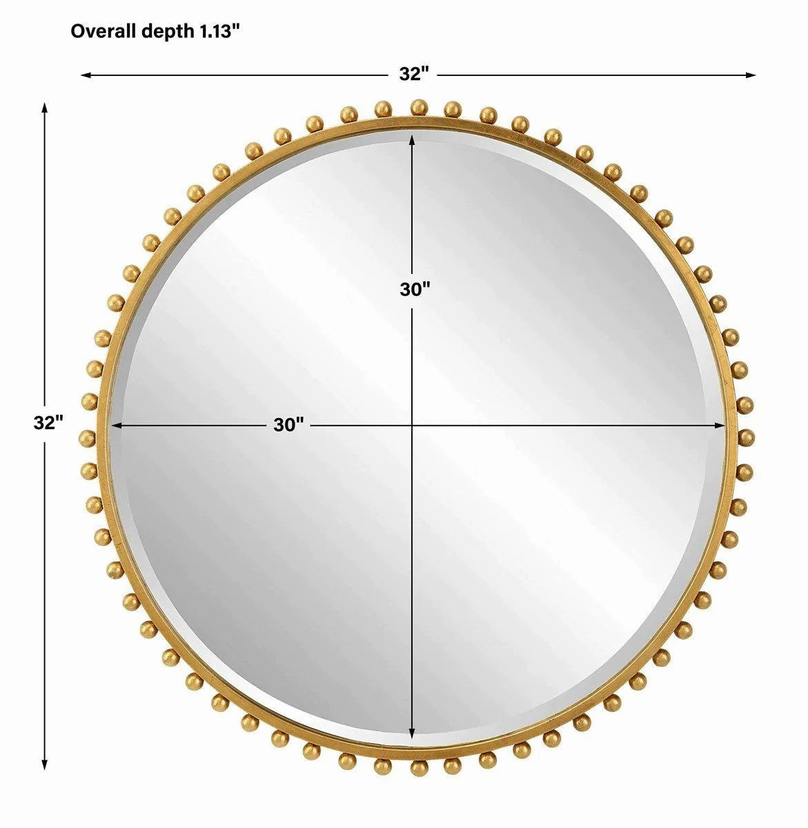 Round Gold Leaf Iron Sphere Trimmed Wall Mirror