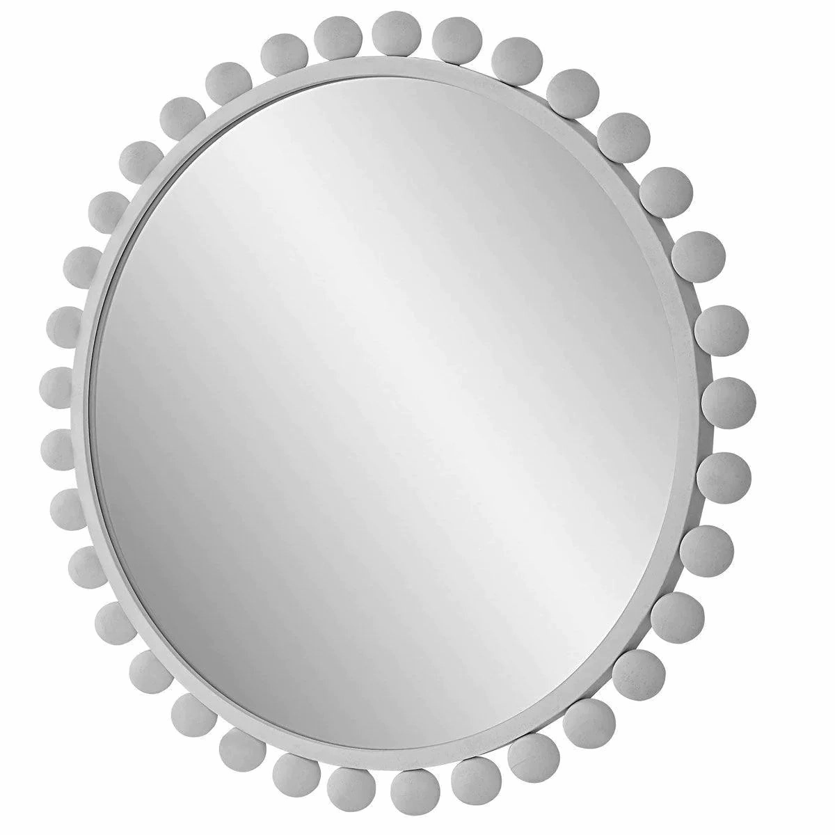 Round Matte White Beaded Frame Wall Mirror